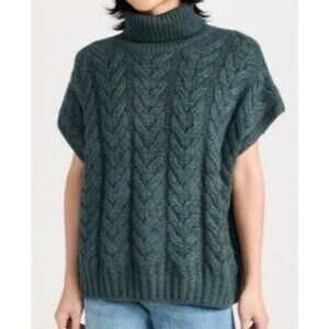Splendid Abbott Short Sleeve Sweater Gray Cable Knit Pattern Turtleneck  Large